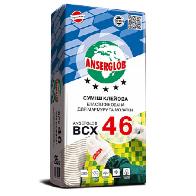 Суміш клейова еластифікована для мармуру і мозаїки "BCX-46" "ANSERGLOB" 25 кг