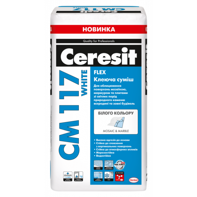 Клеюча суміш для мармуру і мозайки "CERESIT" CM 117 WHITE FLEX 25 кг