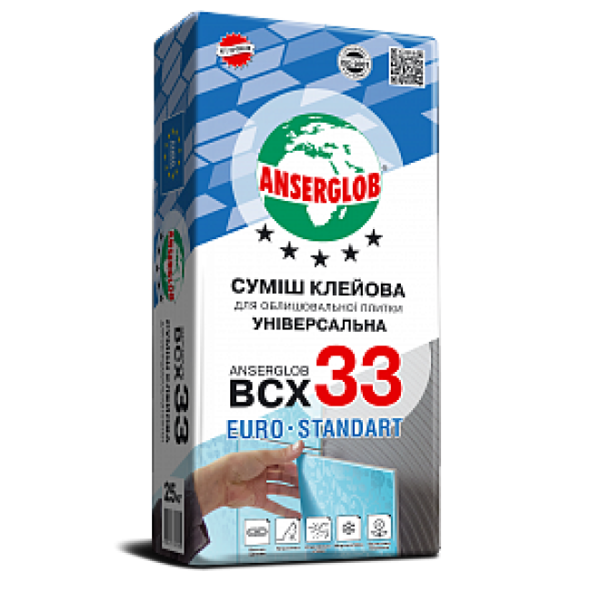 Суміш клейова для облицювальної плитки "BCX-33" "ANSERGLOB" 25 кг