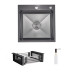 Комплект Lidz Handmade H5050HB Мийка для кухні інтегрована Decor Black PVD Honeycomb у комплекті з дозатором + Lidz LIDZK01B Корзина для кухонної мийки
