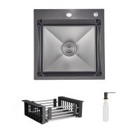 Комплект Lidz Handmade H5050HB Мийка для кухні інтегрована Decor Black PVD Honeycomb у комплекті з дозатором + Lidz LIDZK01B Корзина для кухонної мийки