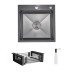 Комплект Lidz Handmade H5050HB Мийка для кухні інтегрована Decor Black PVD Honeycomb у комплекті з дозатором + Lidz LIDZK01B Корзина для кухонної мийки