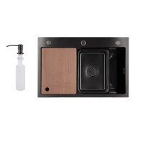 Мийка для кухні інтегрована Lidz Handmade H6845B Brushed Black PVD 3,0/1,0 мм LDH6845BRUBLM49456