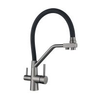 Змішувач для кухні Lidz Aria 020F3 (k35) з гнучким виливом з підключенням для питної води LDARI020F3BGRP49568 Graphite/Black