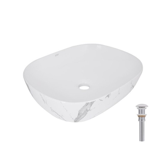 Раковина накладна Qtap Aquarius 470x380x120 мм, Marble, прямокутна, з донним клапаном QTAQA188MR49782