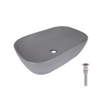 Раковина накладна Qtap Robin 600x390x150 мм, Stone grey, прямокутна, з донним клапаном QTROB188SG49786