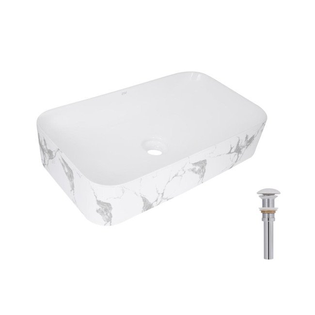 Раковина накладна Qtap Tern Раковина накладна 610x350x135 мм, Marble, прямокутна, з донним клапаном QTTER188MR49791