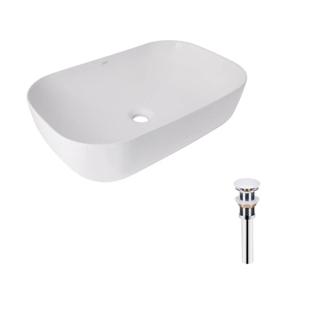 Комплект Qtap Robin: Раковина накладна прамокутна 600x390x150 мм White + Донний клапан PU02