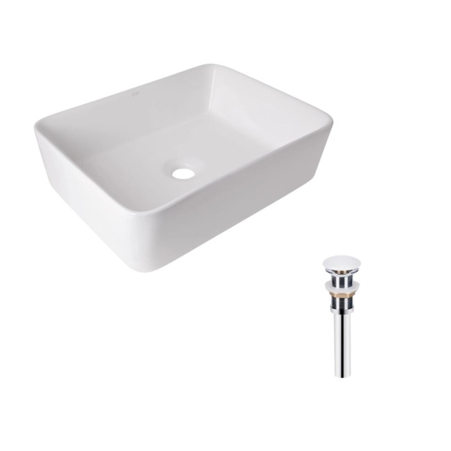 Комплект Qtap Tern: Раковина накладна прамокутна 480х370х135 мм White + Донний клапан PU02