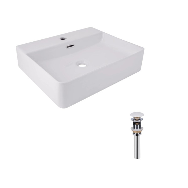 Комплект Qtap Nando LT: Раковина підвісна прамокутна 500х420х130 мм White + Донний клапан PU02O