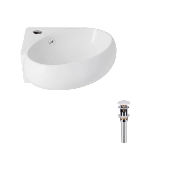 Комплект Qtap Leo N: Раковина підвісна угловая овальна 380x360x130 мм WHITE + Донний клапан PU02O
