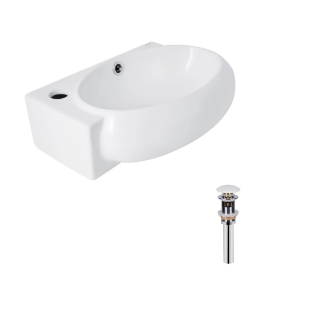 Комплект Qtap Leo: Раковина підвісна овальна ліва 430x285x160 мм White + Донний клапан PU02O