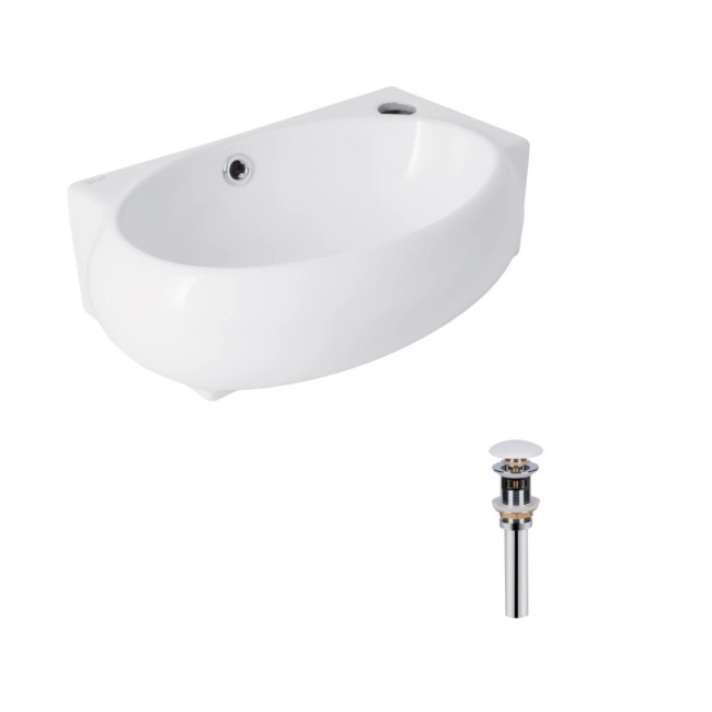 Комплект Qtap Leo: Раковина підвісна овальна права 430x285x160 мм White + Донний клапан PU02O