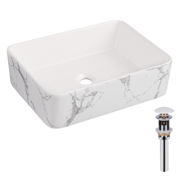 Раковина накладна Qtap Tern 480x370x135 мм, Marble, прямокутна, з донним клапаном QT17116069MR