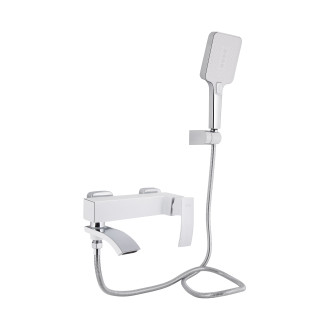 Смеситель для ванны Qtap Swan Cascada с поворотным изливом (c душевым гарнитуром) QTSWA260CRW45569 Chrome/White