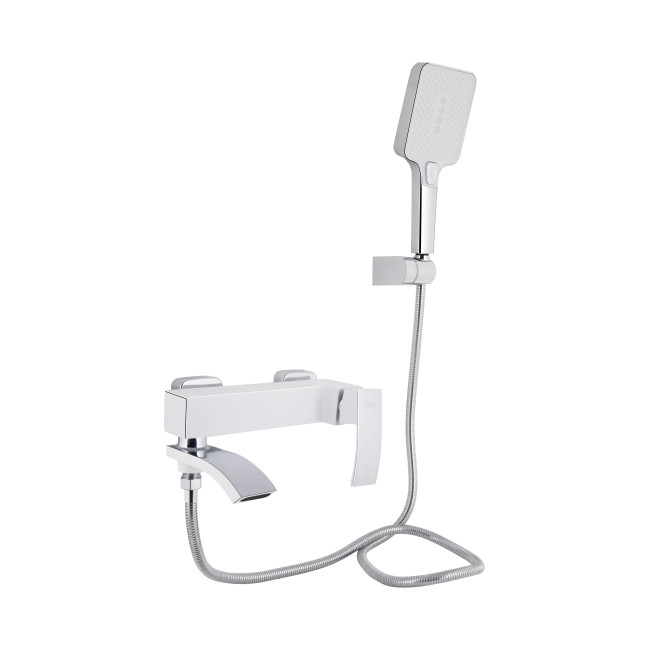 Смеситель для ванны Qtap Swan Cascada с поворотным изливом (c душевым гарнитуром) QTSWA260CRW45569 Chrome/White