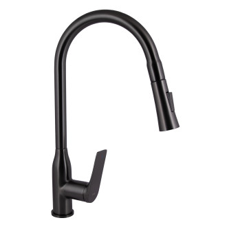 Смеситель для кухни Qtap Vlasta New с выдвижным изливом QTVLA344GMB45647 Gunmetal Black PVD