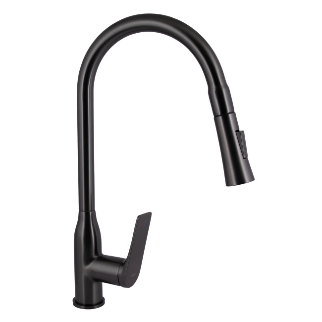 Смеситель для кухни Qtap Vlasta New с выдвижным изливом QTVLA344GMB45647 Gunmetal Black PVD