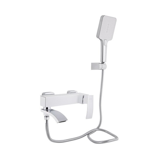 Смеситель для ванны Qtap Swan Cascada с поворотным изливом (c душевым гарнитуром) QTSWA260CRW45569 Chrome/White