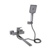 Смеситель для ванны Qtap Presto с длинным поворотным изливом (c душевым гарнитуром) QTPRE2601GRP45583 Gunmetal Black