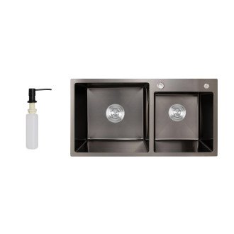 Мойка для кухни с двумя чашами интегрированная Lidz Handmade H7843 (LDH7843BPVD45586) Brushed Black PVD 3,0/1,0 мм
