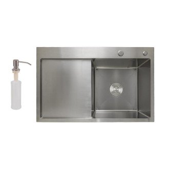 Мойка для кухни интегрированная Lidz Handmade H7849L крыло слева (LDH7849BRUL45592) Brushed Steel 3,0/1,0 мм