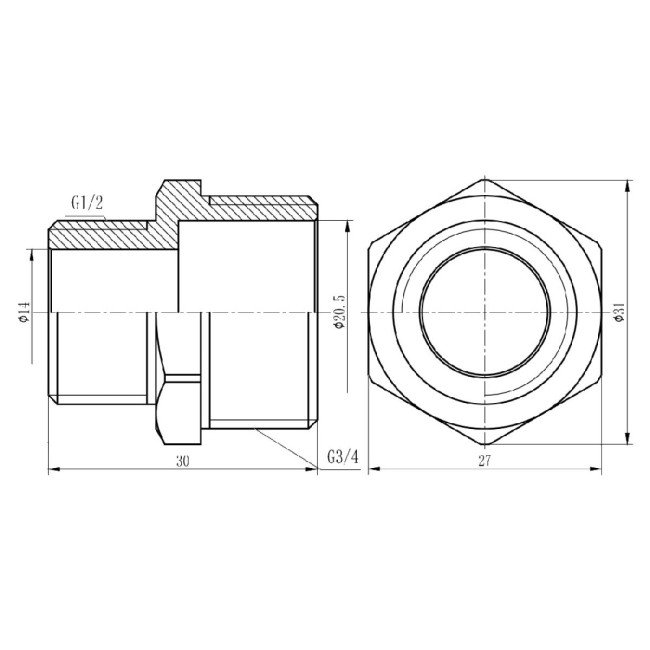 Ніпель редукційний Thermo Alliance Forte 3/4"х1/2" хром SF359H2015
