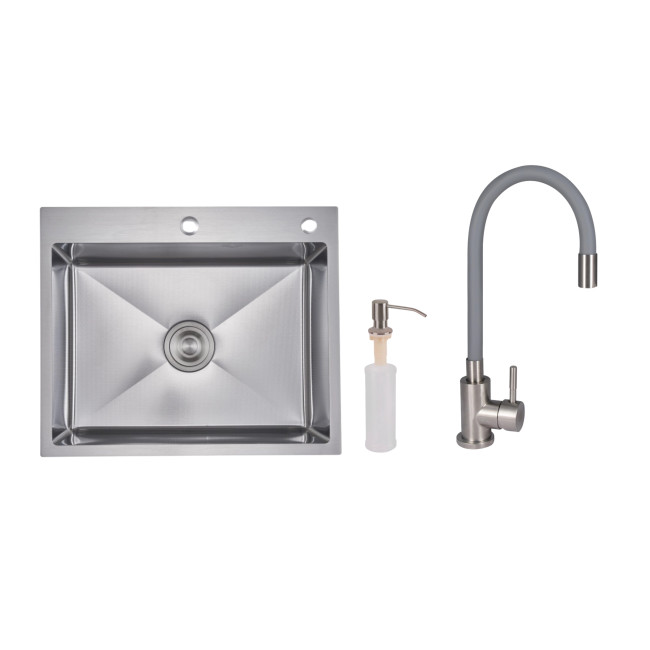 Акційний набір Lidz: мийка H6050H інтегрована Decor Honeycomb 2,5/0,5 мм LDH6050DEC48370 + Змішувач Aria для кухні з гнучким виливом (k35) Grey