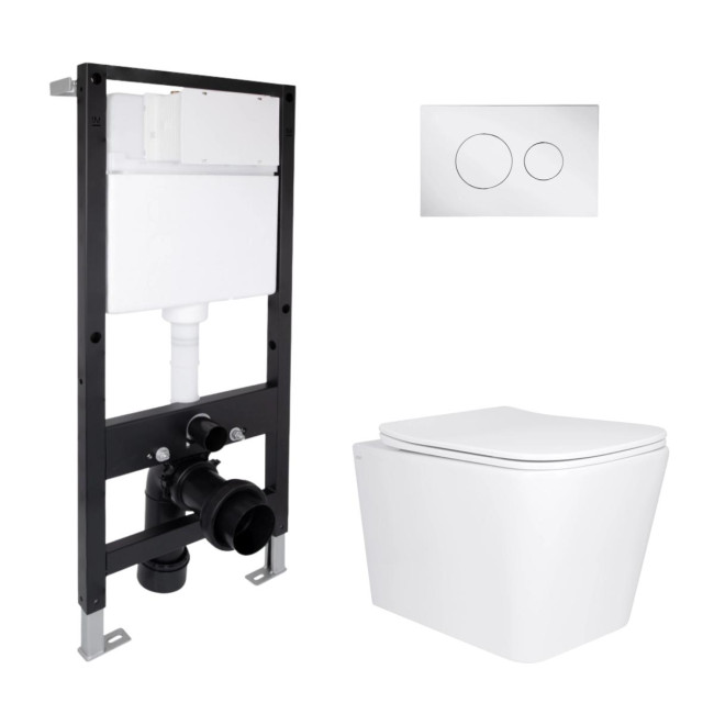 Готове рішення Qtap для ванної кімнати: підвісний унітаз Tern Ultra Quiet 525x345x360 + комплект інсталяції Standard (кругла клавіша Chrome)