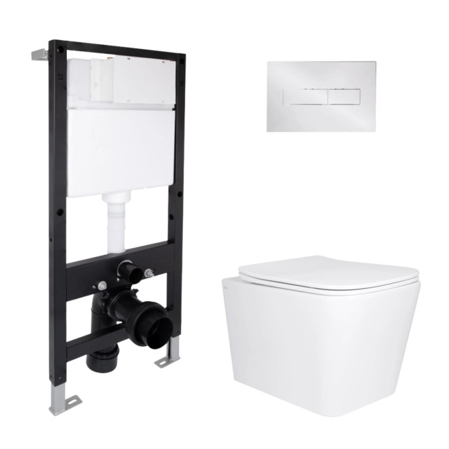 Готове рішення Qtap для ванної кімнати: підвісний унітаз Tern Ultra Quiet 525x345x360 + комплект інсталяції Standard (лінійна клавіша Chrome)
