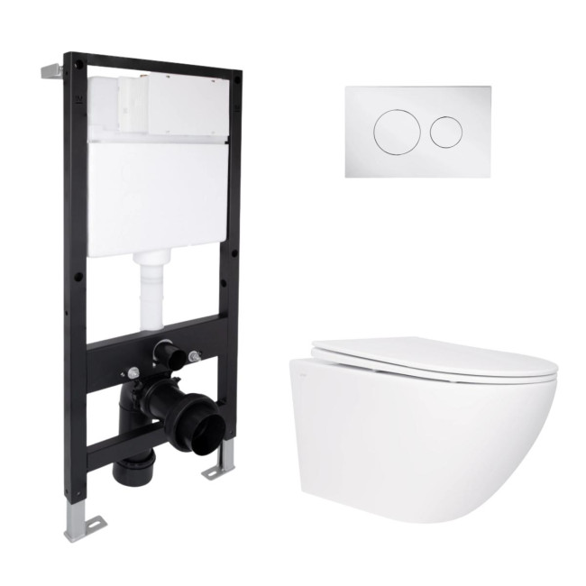 Готове рішення Qtap для ванної кімнати: підвісний унітаз Jay Rimless 520x360x320 + комплект інсталяції Standard (кругла клавіша Chrome)