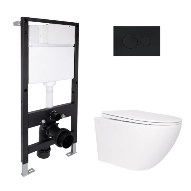 Готове рішення Qtap для ванної кімнати: підвісний унітаз Jay Rimless 520x360x320 + комплект інсталяції Standard (кругла клавіша Black)
