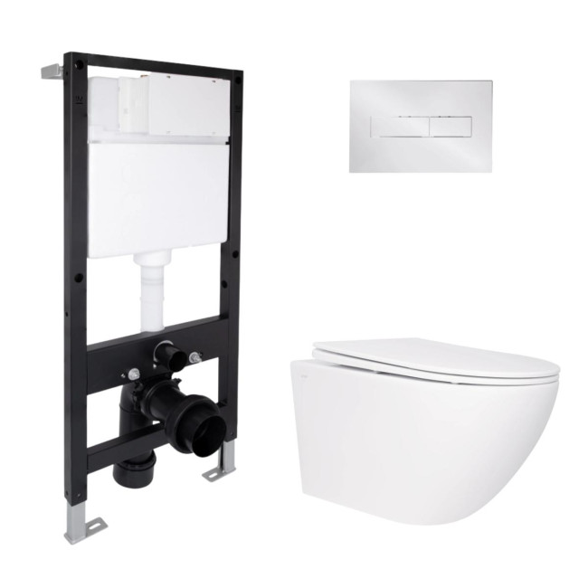 Готове рішення Qtap для ванної кімнати: підвісний унітаз Jay Rimless 520x360x320 + комплект інсталяції Standard (лінійна клавіша Chrome)