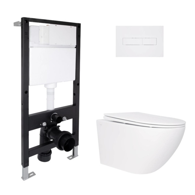 Готове рішення Qtap для ванної кімнати: підвісний унітаз Jay Rimless 520x360x320 + комплект інсталяції Standard (лінійна клавіша White)