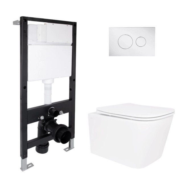 Готове рішення Qtap для ванної кімнати: підвісний унітаз Crow Rimless 485x340x330 + комплект інсталяції Standard (кругла клавіша Chrome)
