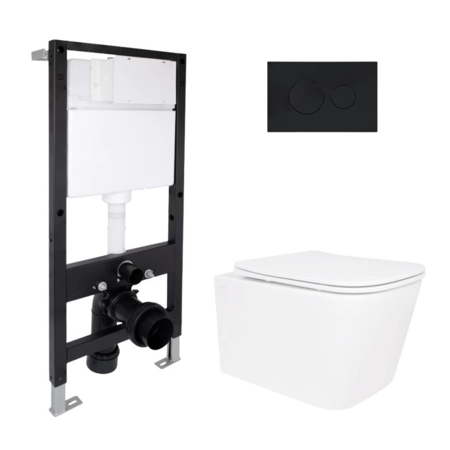 Готове рішення Qtap для ванної кімнати: підвісний унітаз Crow Rimless 485x340x330 + комплект інсталяції Standard (кругла клавіша Black)