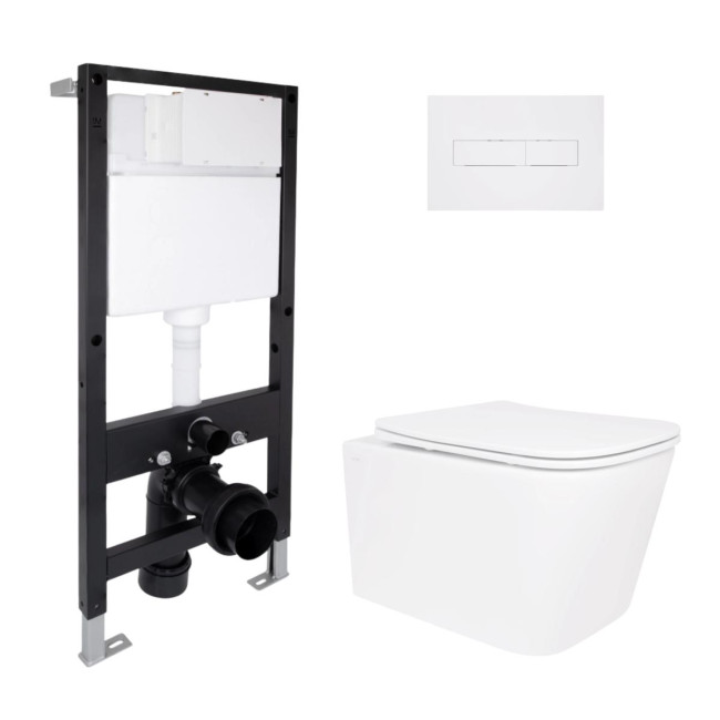 Готове рішення Qtap для ванної кімнати: підвісний унітаз Crow Rimless 485x340x330 + комплект інсталяції Standard (лінійна клавіша White)