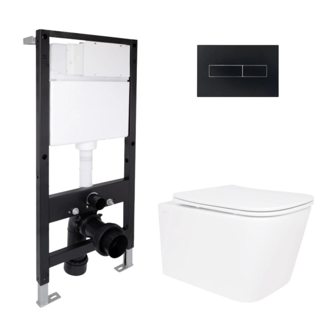 Готове рішення Qtap для ванної кімнати: підвісний унітаз Crow Rimless 485x340x330 + комплект інсталяції Standard (лінійна клавіша Black)
