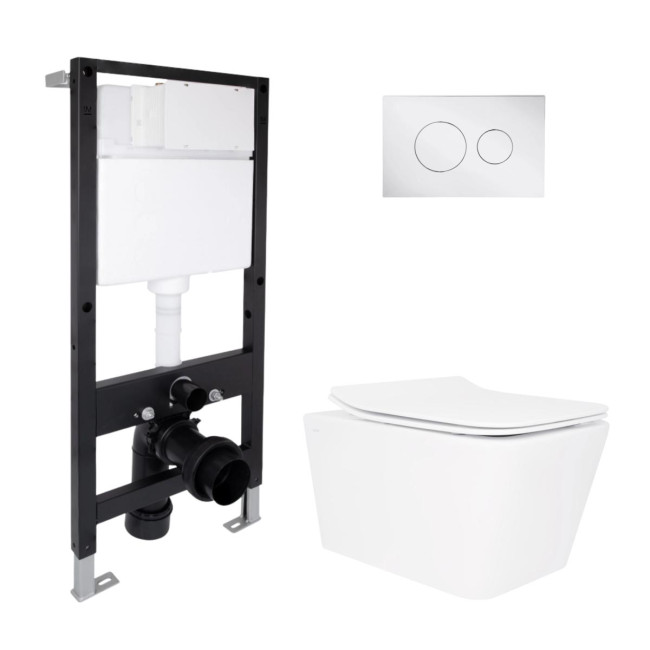 Готове рішення Qtap для ванної кімнати: підвісний унітаз Crow Rimless 520x360x290 + комплект інсталяції Standard (кругла клавіша Chrome)