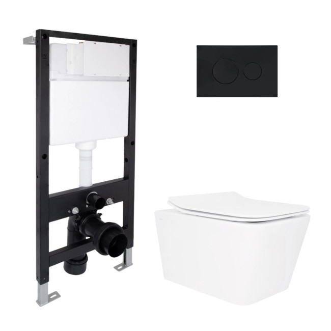 Готове рішення Qtap для ванної кімнати: підвісний унітаз Crow Rimless 520x360x290 + комплект інсталяції Standard (кругла клавіша Black)