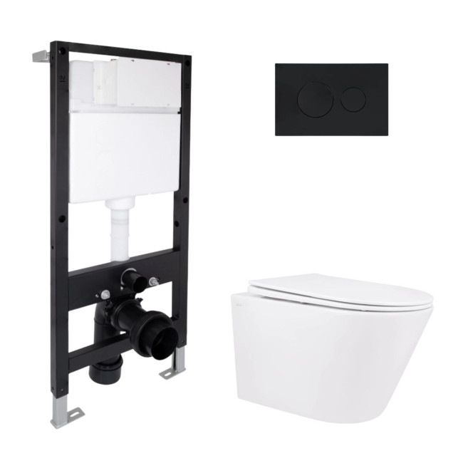 Готове рішення Qtap для ванної кімнати: підвісний унітаз Swan Rimless 520x360x320 + комплект інсталяції Standard (кругла клавіша Black)