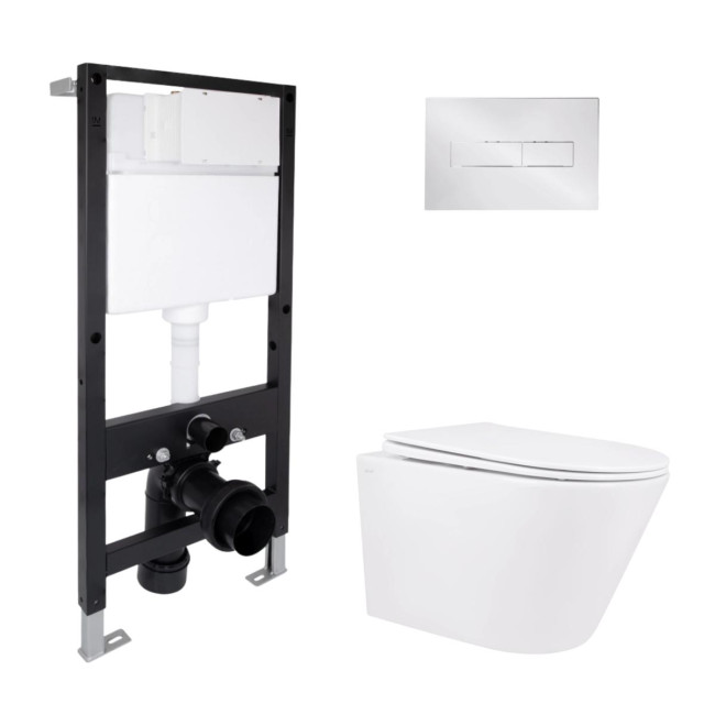 Готове рішення Qtap для ванної кімнати: підвісний унітаз Swan Rimless 520x360x320 + комплект інсталяції Standard (лінійна клавіша Chrome)