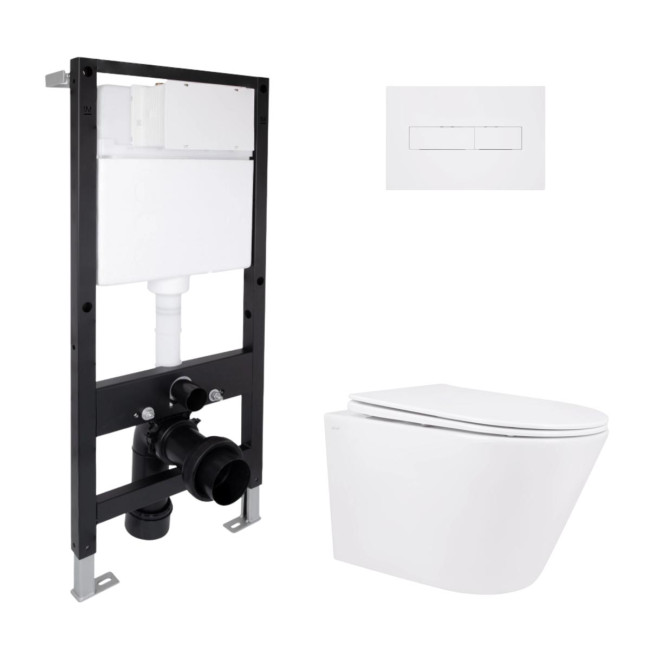 Готове рішення Qtap для ванної кімнати: підвісний унітаз Swan Rimless 520x360x320 + комплект інсталяції Standard (лінійна клавіша White)