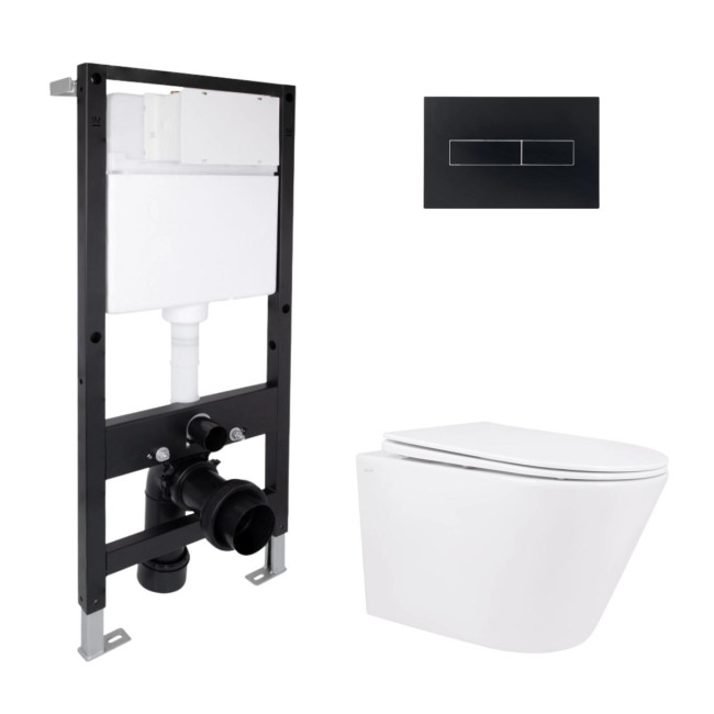 Готове рішення Qtap для ванної кімнати: підвісний унітаз Swan Rimless 520x360x320 + комплект інсталяції Standard (лінійна клавіша Black)