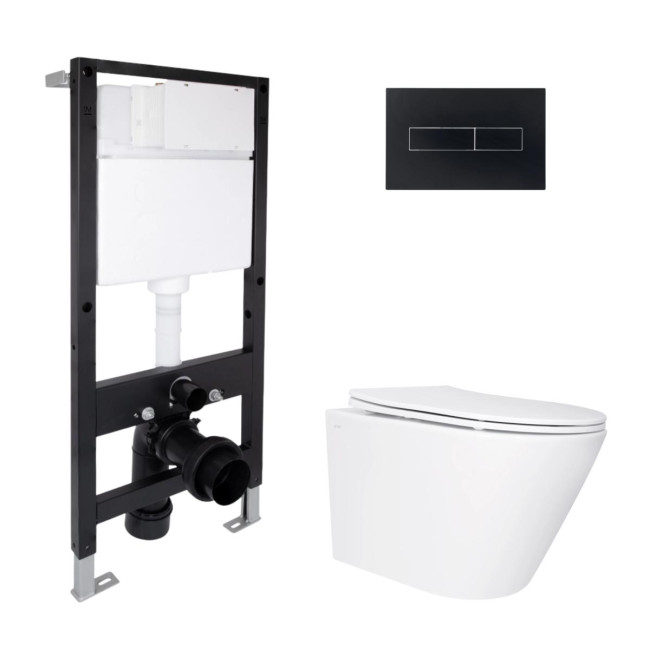 Готове рішення Qtap для ванної кімнати: підвісний унітаз Swan Ultra Quiet 520x360x320 + комплект інсталяції Standard (лінійна клавіша Black)