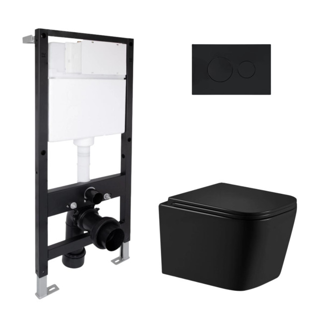 Готове рішення Qtap для ванної кімнати: підвісний унітаз Crow Ultra Quiet 485x340x290 + комплект інсталяції Standard (кругла клавіша Black)