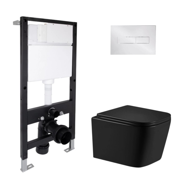 Готове рішення Qtap для ванної кімнати: підвісний унітаз Crow Ultra Quiet 485x340x290 + комплект інсталяції Standard (лінійна клавіша Chrome)