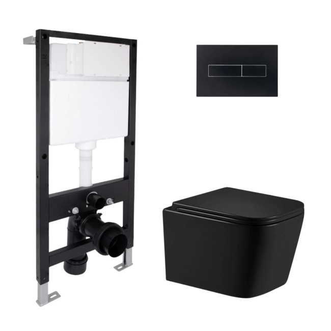 Готове рішення Qtap для ванної кімнати: підвісний унітаз Crow Ultra Quiet 485x340x290 + комплект інсталяції Standard (лінійна клавіша Black)