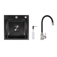 Акционный набор Lidz: мойка H4545 Black PVD Decor 2,5/0,5 мм + Смеситель Aria для кухни с гибким изливом (k35) Black