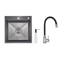 Акційний набір Lidz: мийка інтегрована Decor Black PVD Honeycomb 2,5/0,5 мм + Змішувач Aria для кухні з гнучким виливом (k35) Black
